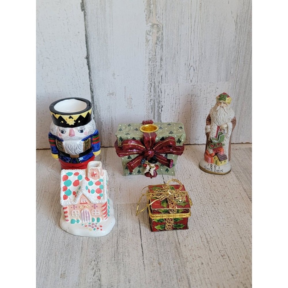 Nutcracker candle stick holder gift present box xmas figure